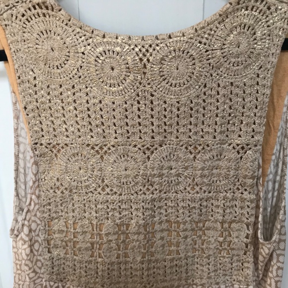 Tiny Tan Crochet Lace Sleeveless Top w/ Metallic Detail - Picture 12 of 14